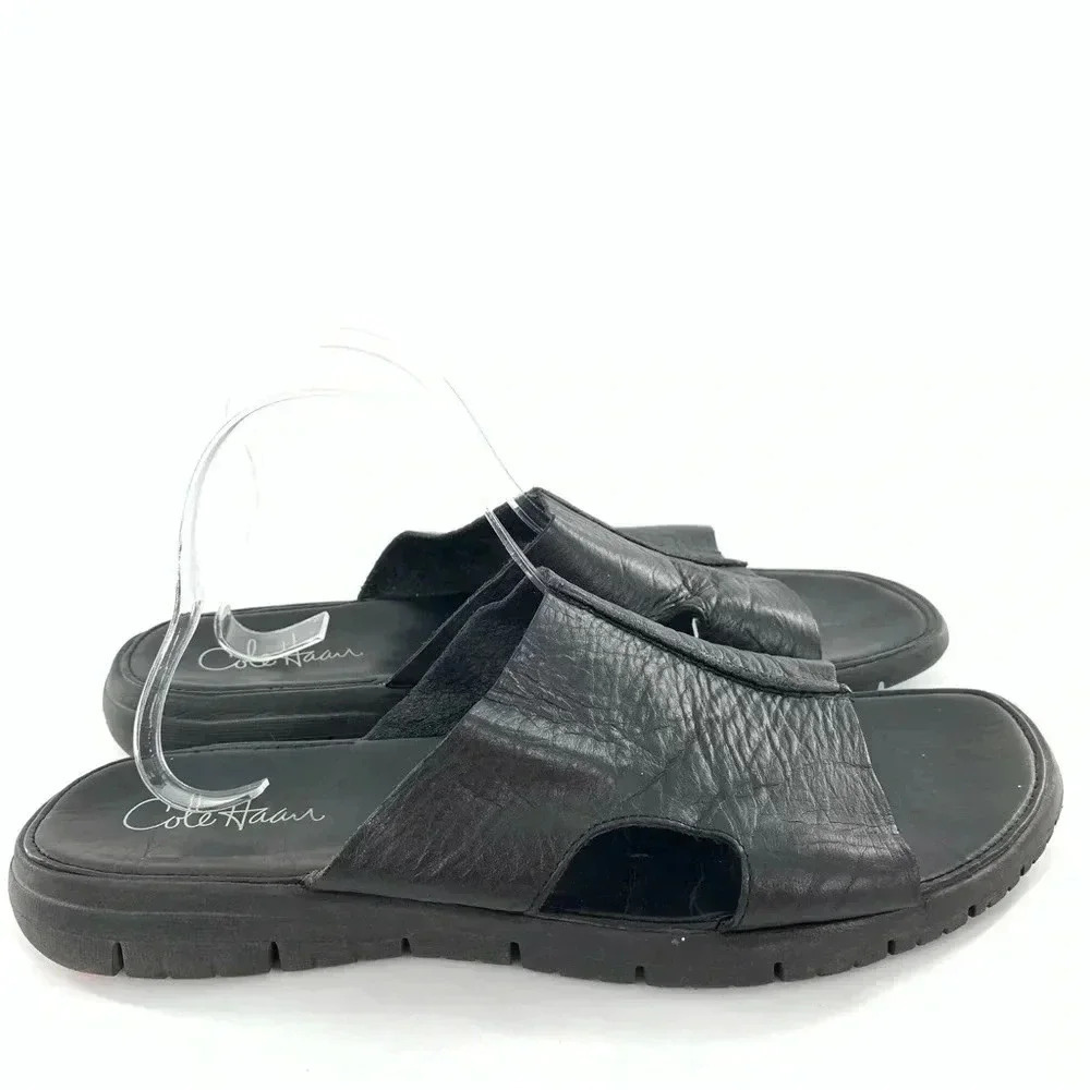Cole haan mens sandals size 12 black leather Nike lab comfort slides